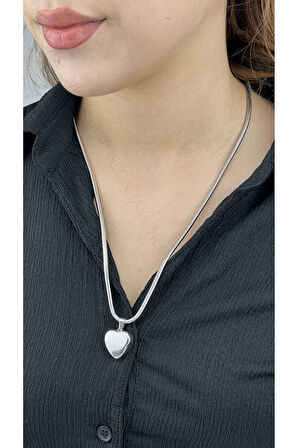 Xxx Kalp Figürlü, Uzun, Paslanmaz Çelik Kolye 239, Gümüş Renk