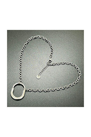 Zirkon Taşlı, Kilit Figürlü, Paslanmaz Çelik Kolye 245, Gümüş Renk