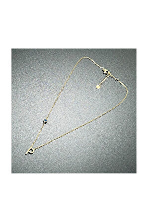 P Harfli, Nazar Figürlü, Paslanmaz Çelik Kolye 283, Altın Renk