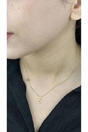 Z Harfli, Nazar Figürlü, Paslanmaz Çelik Kolye 288, Altın Renk