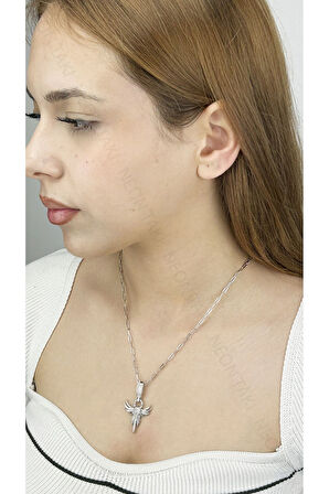 Zirkon Taşlı, Anka Kuşu, Paslanmaz Çelik Kolye 320, Gümüş Renk