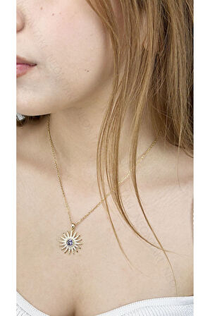 Zirkon Taşlı, Yıldız Figürlü, Paslanmaz Çelik Kolye 324, Altın Renk