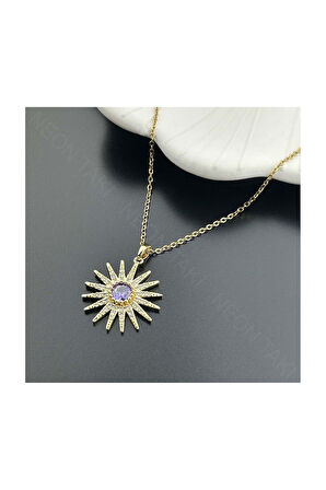 Zirkon Taşlı, Yıldız Figürlü, Paslanmaz Çelik Kolye 324, Altın Renk