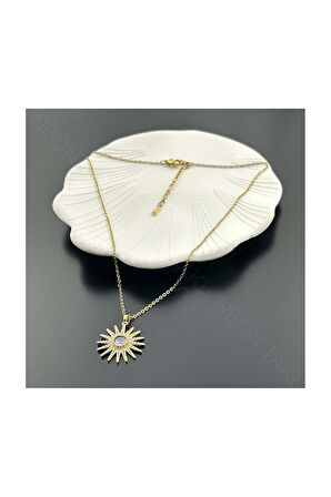 Zirkon Taşlı, Yıldız Figürlü, Paslanmaz Çelik Kolye 324, Altın Renk