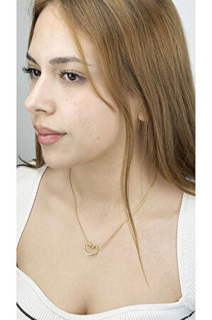 Kalp Figürlü, Paslanmaz Çelik Kolye 330, Altın Renk