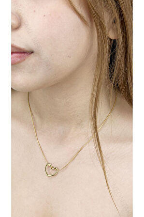 Kalp Figürlü, Paslanmaz Çelik Kolye 330, Altın Renk