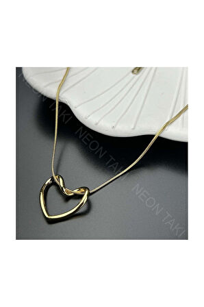 Kalp Figürlü, Paslanmaz Çelik Kolye 330, Altın Renk