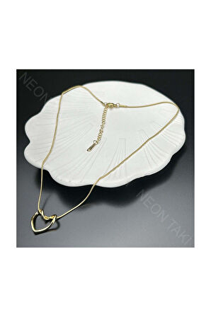 Kalp Figürlü, Paslanmaz Çelik Kolye 330, Altın Renk