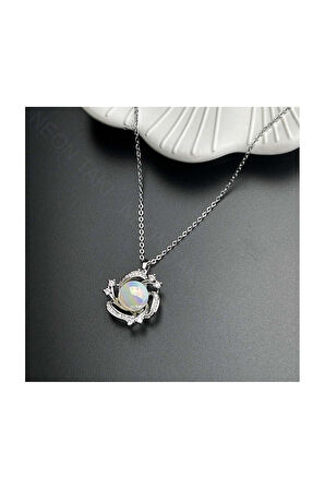 Zirkon Taşlı Ve Incili, Paslanmaz Çelik Kolye 332, Gümüş Renk