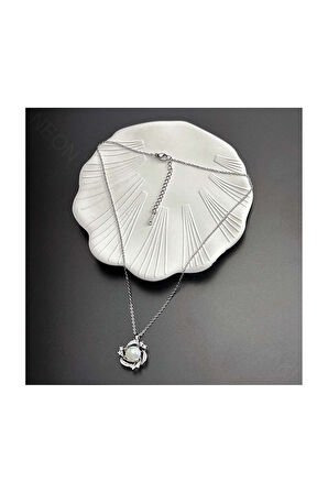 Zirkon Taşlı Ve Incili, Paslanmaz Çelik Kolye 332, Gümüş Renk