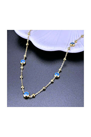 Göz Figürlü, Topçuklu Zincir, Paslanmaz Çelik Kolye 349. Altın Renk