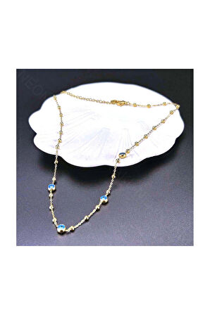 Göz Figürlü, Topçuklu Zincir, Paslanmaz Çelik Kolye 349. Altın Renk