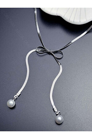 İncili ve Kurdela Figürlü, Kolye 356, Paslanmaz Çelik Kolye