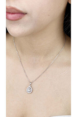 Zirkon Taşlı, Büyük Damla Figürlü Paslanmaz Çelik Kolye 365