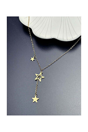 Yıldız Figürlü Sallantılı Paslanmaz Çelik Kolye 369, Altın Rengi