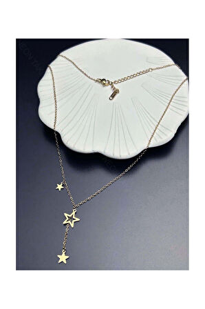 Yıldız Figürlü Sallantılı Paslanmaz Çelik Kolye 369, Altın Rengi