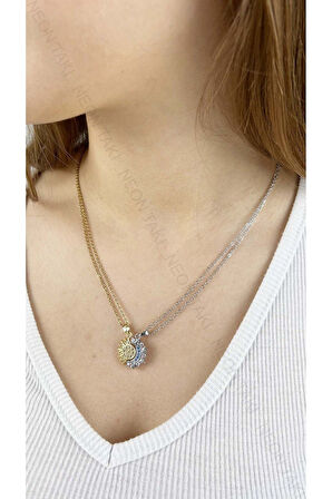 Zirkon Taşlı, Güneş Ve Ay Figürlü Mıknatıslı Arkadaşlık Kolyesi 371