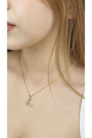 Ay ve Güneş Figürlü Paslanmaz Çelik Kolye 372, Altın Rengi