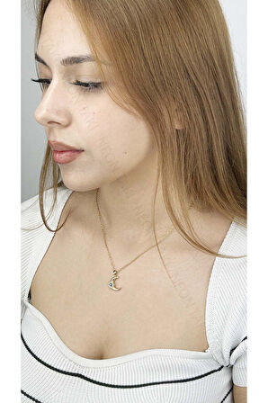 Ay ve Güneş Figürlü Paslanmaz Çelik Kolye 372, Altın Rengi