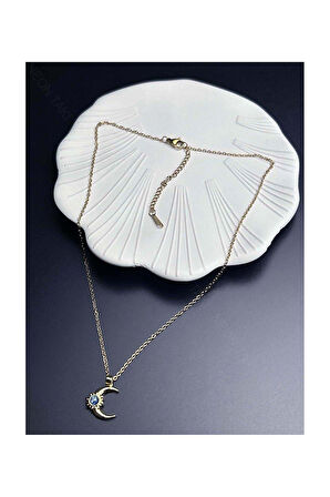 Ay ve Güneş Figürlü Paslanmaz Çelik Kolye 372, Altın Rengi