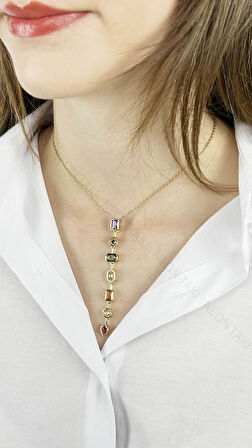 Yedi Element Kolye, Çok Renkli, Paslanmaz Çelik 386, Kasa Altın Renk