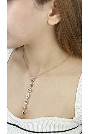 Yedi Element Kolye, Çok Renkli, Paslanmaz Çelik 386, Kasa Altın Renk