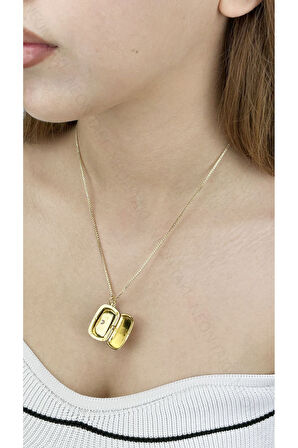 Mine Kapaklı Paslanmaz Çelik Kolye 399, Altın Renk