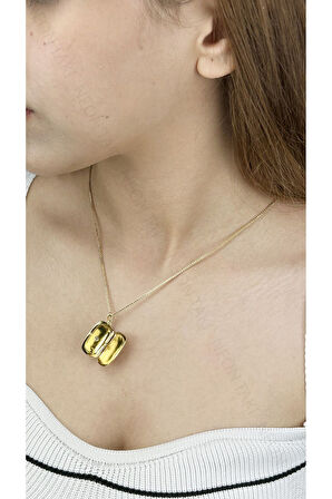 Mine Kapaklı Paslanmaz Çelik Kolye 400, Altın Renk