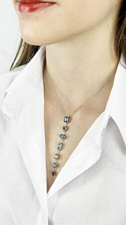 Y kolye, Çok Renkli, Paslanmaz Çelik 406, Kasa Gümüş Renk