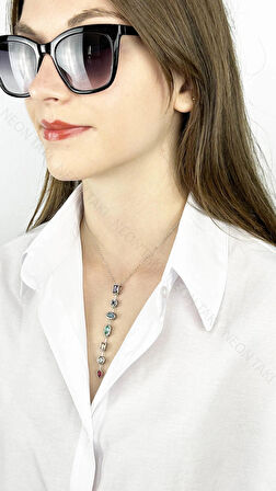 Y kolye, Çok Renkli, Paslanmaz Çelik 406, Kasa Gümüş Renk