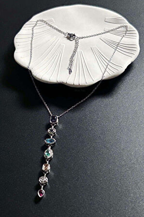 Y kolye, Çok Renkli, Paslanmaz Çelik 406, Kasa Gümüş Renk