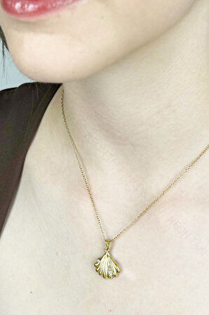 İncili, İstiridye Paslanmaz Çelik Kolye 410, Altın Renk