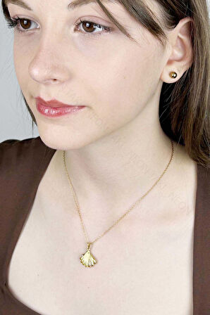 İncili, İstiridye Paslanmaz Çelik Kolye 410, Altın Renk