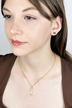 Deniz Atı Figürlü, Paslanmaz Çelik Kolye 412, Altın Rengi