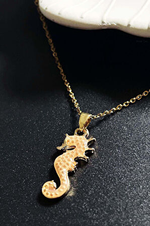 Deniz Atı Figürlü, Paslanmaz Çelik Kolye 412, Altın Rengi