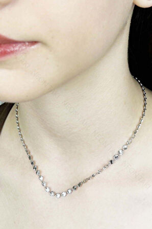 Paslanmaz Çelik Pul Kolye 416, Gümüş Rengi