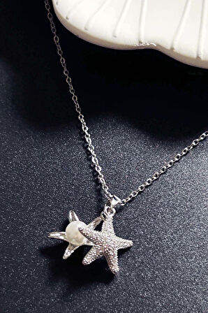 İncili, Deniz Yıldızı Paslanmaz Çelik Kolye 420, Gümüş Renk