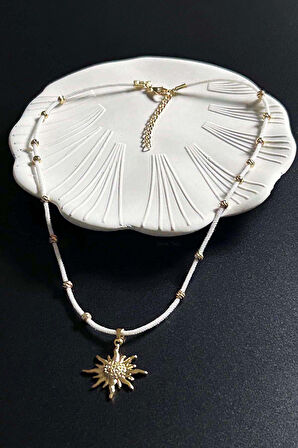 Güneş Figürlü, İp Kolye 423, Altın Renk