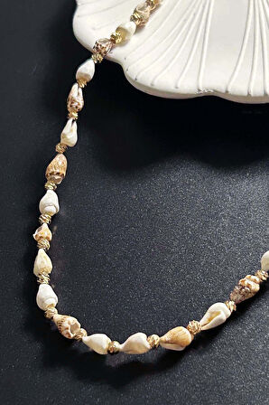 Deniz Kabuğu Kolye 425, Bej - Beyaz