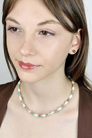 Deniz Kabuğu Kolye 426, Turkuaz - Beyaz