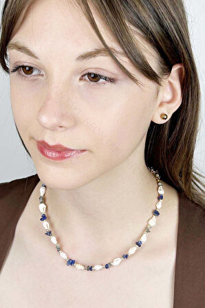 Deniz Kabuğu Kolye 427, Mavi - Beyaz