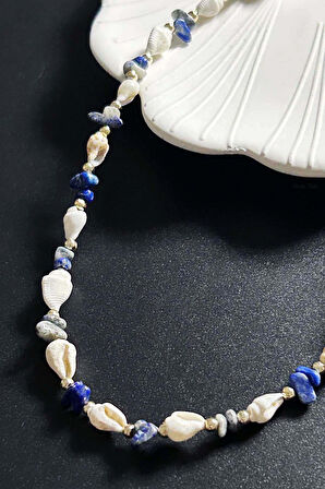 Deniz Kabuğu Kolye 427, Mavi - Beyaz