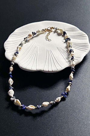Deniz Kabuğu Kolye 427, Mavi - Beyaz