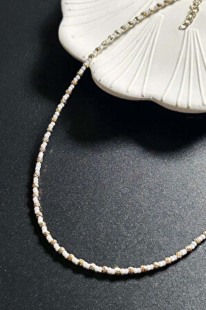 Beyaz ve Sarı Renk Boncuklu Kolye 429