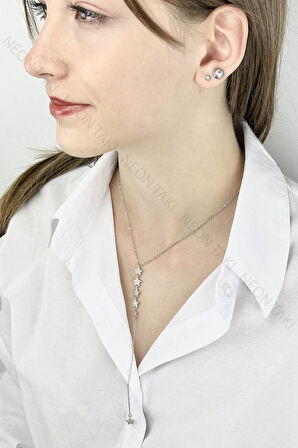 Zirkon Taşlı, Yıldız Figürlü Y Kolye 431, Gümüş Renk