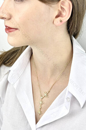 Zirkon Taşlı, Yıldızlı Y Kolye 434, Altın Rengi