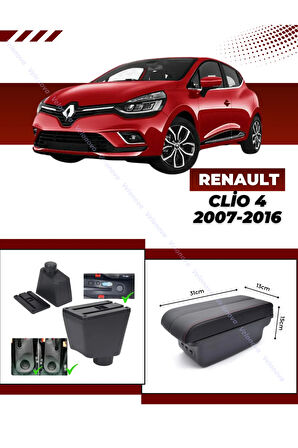 Renault Clio 4 2007-2016 Sürgülü Kolçak Kol Dayama 2 Adet USB Lİ Araca Özel Delmesiz Vidasız Montaj