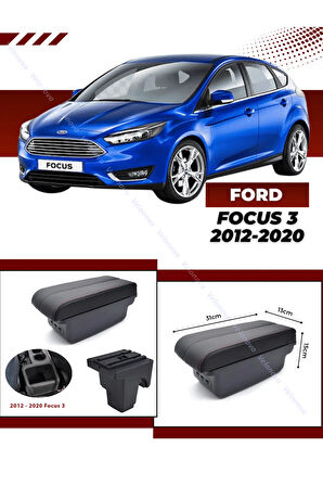 Ford Focus 3 2012-2020 Sürgülü Kolçak Kol Dayama 2 Adet USB Lİ Araca Özel Delmesiz Vidasız Montaj