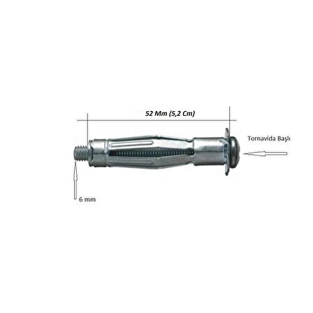 Paraşüt Tipi Çelik Dubel Alçıpan Dübeli 6x52 Mm 25 Adet