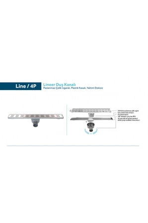 Sukar Line 4P Duş Kanalı Plastik Kasa Paslanmaz Izgara Süzgeç Ø50 Çıkış 60 Cm 1154-100650-02